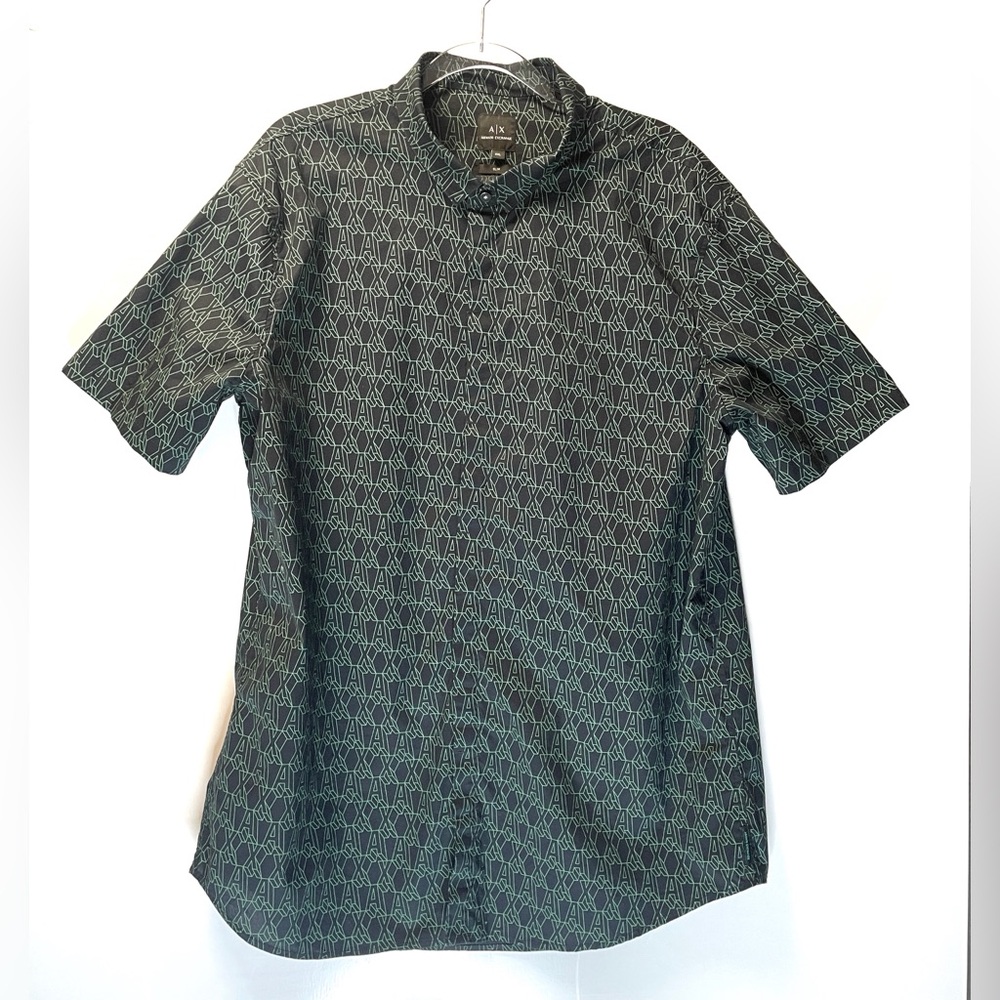 Armani Exchange Logo Print Button Front Slim Cut Short Sleeve Shirt